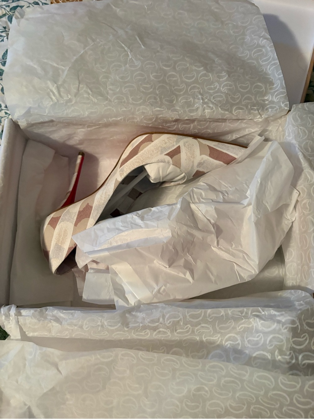 Christian Louboutin Beige and Tan Patterned Patent Pointed Toe Pumps - Picture 5 of 8